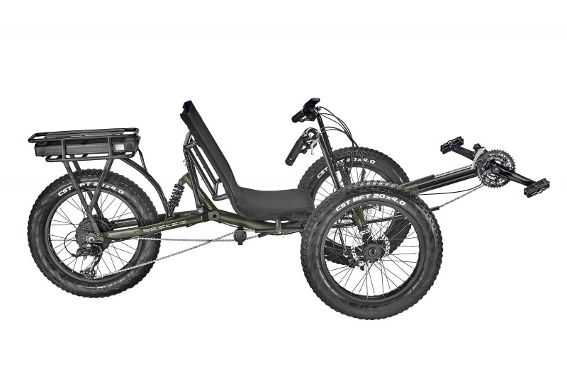 Sun seeker E-Fat Tad Electric Assist Tadpole Unisex 37-50.5` X-Seam Semi-Gloss Dark Green 20` Black 78-83.5` (198-212cm) 24 Speed Disc Brake