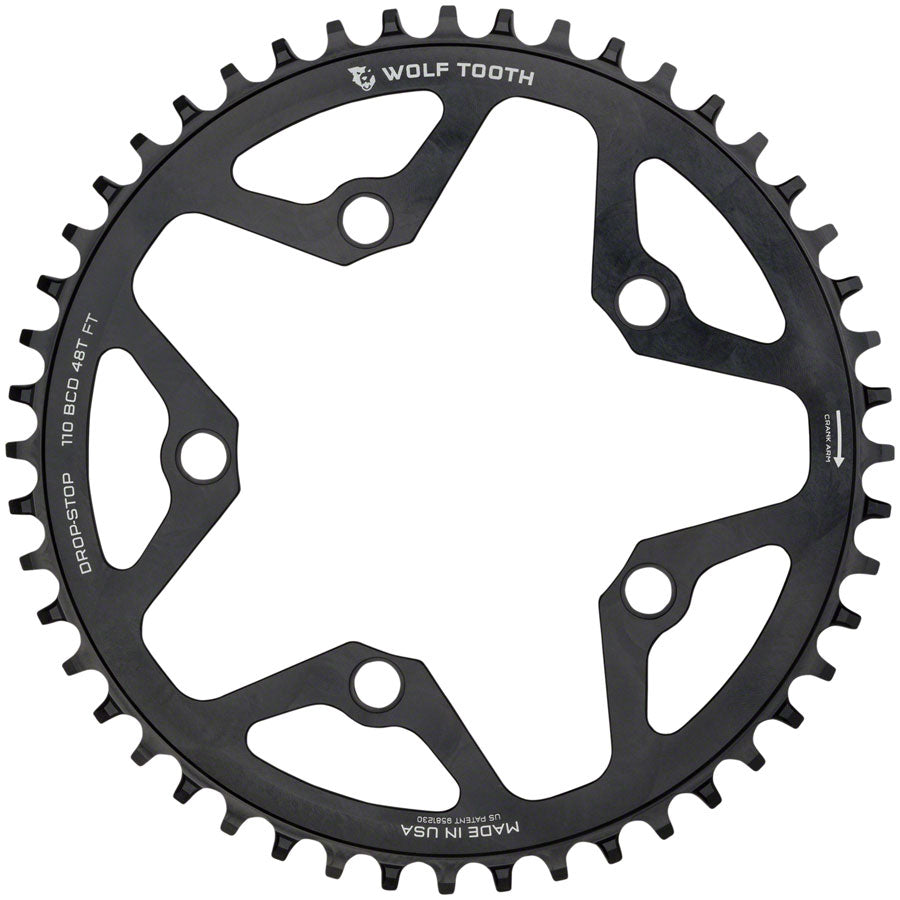 Wolf Tooth 110 BCD Cyclocross Road Chainring - 48t 110 BCD 5-Bolt Drop-Stop B 10/11/12-Speed Eagle Flattop Compatible BLK