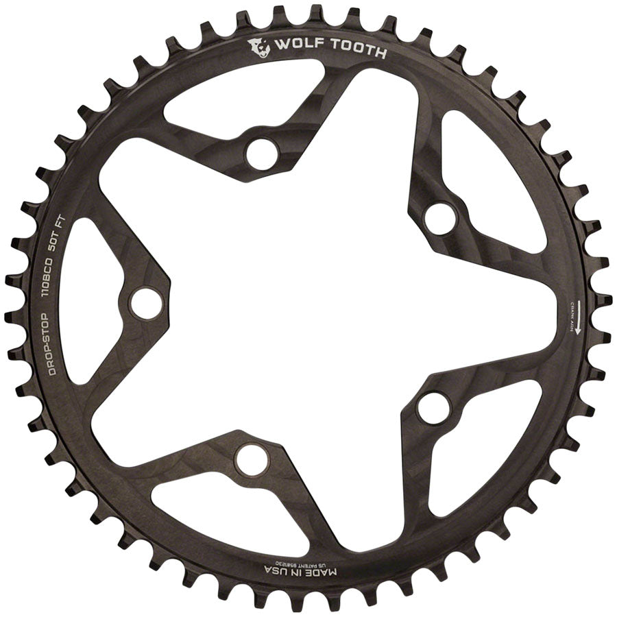 Wolf Tooth 110 BCD Cyclocross Road Chainring - 52t 110 BCD 5-Bolt Drop-Stop B 10/11/12-Speed Eagle Flattop Compatible BLK