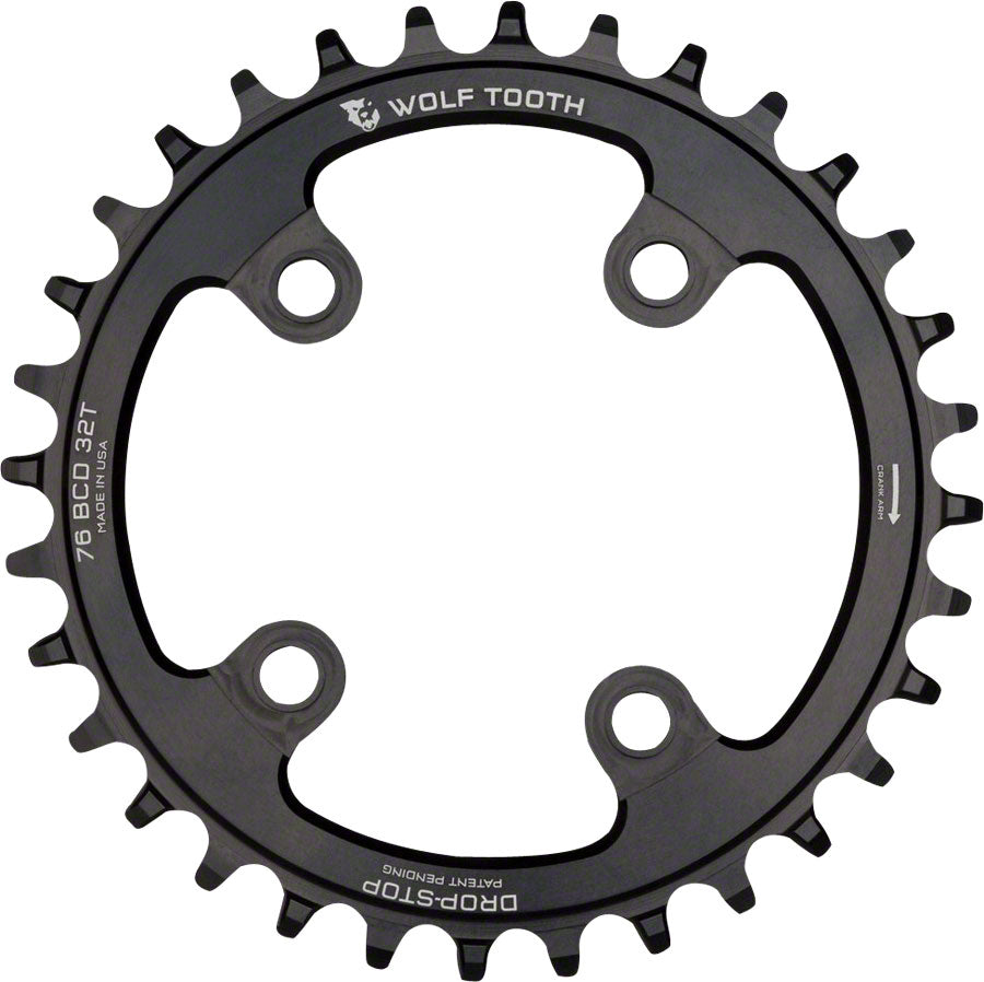 Wolf Tooth 76 BCD Chainring - 30t 76 BCD 4-Bolt Drop-Stop A Compatible SRAM 76 BCD Specialized Stout BLK