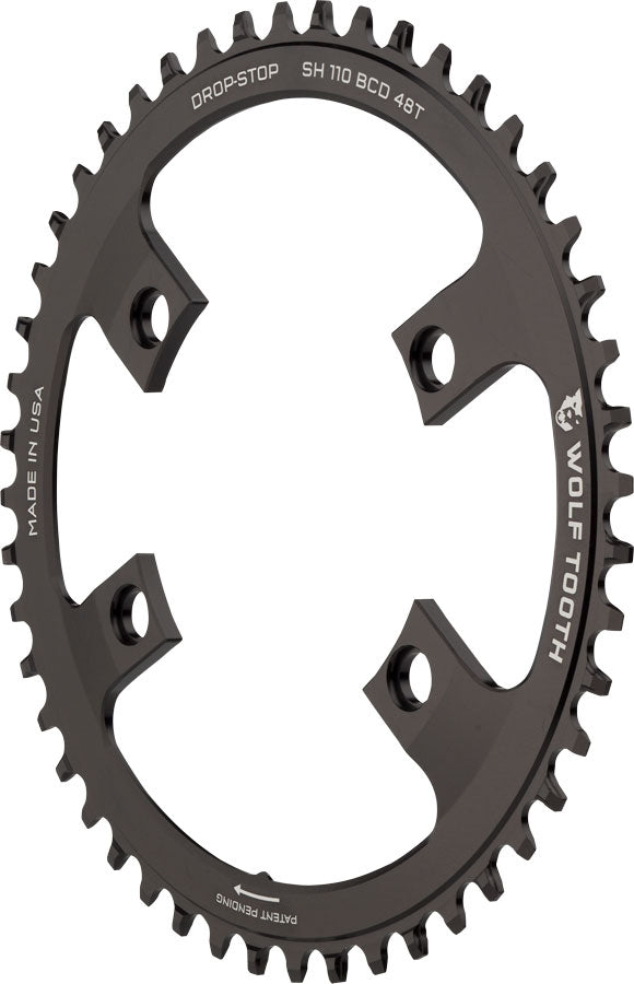 Wolf Tooth Shimano 110 Asymmetric BCD Chainring - 48t 110 Asymmetric BCD 4-Bolt Drop-Stop B For Shimano Cranks BLK