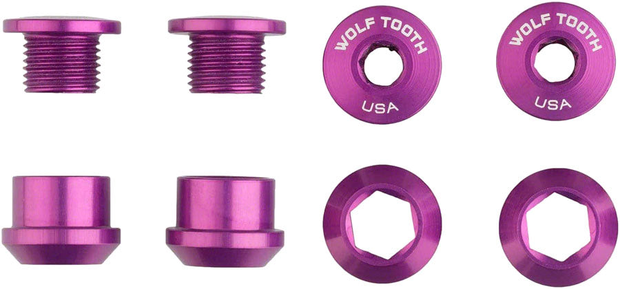 Wolf Tooth 1x Chainring Bolt Set - 6mm Dual Hex Fittings Set/4 Ultraviolet Purple