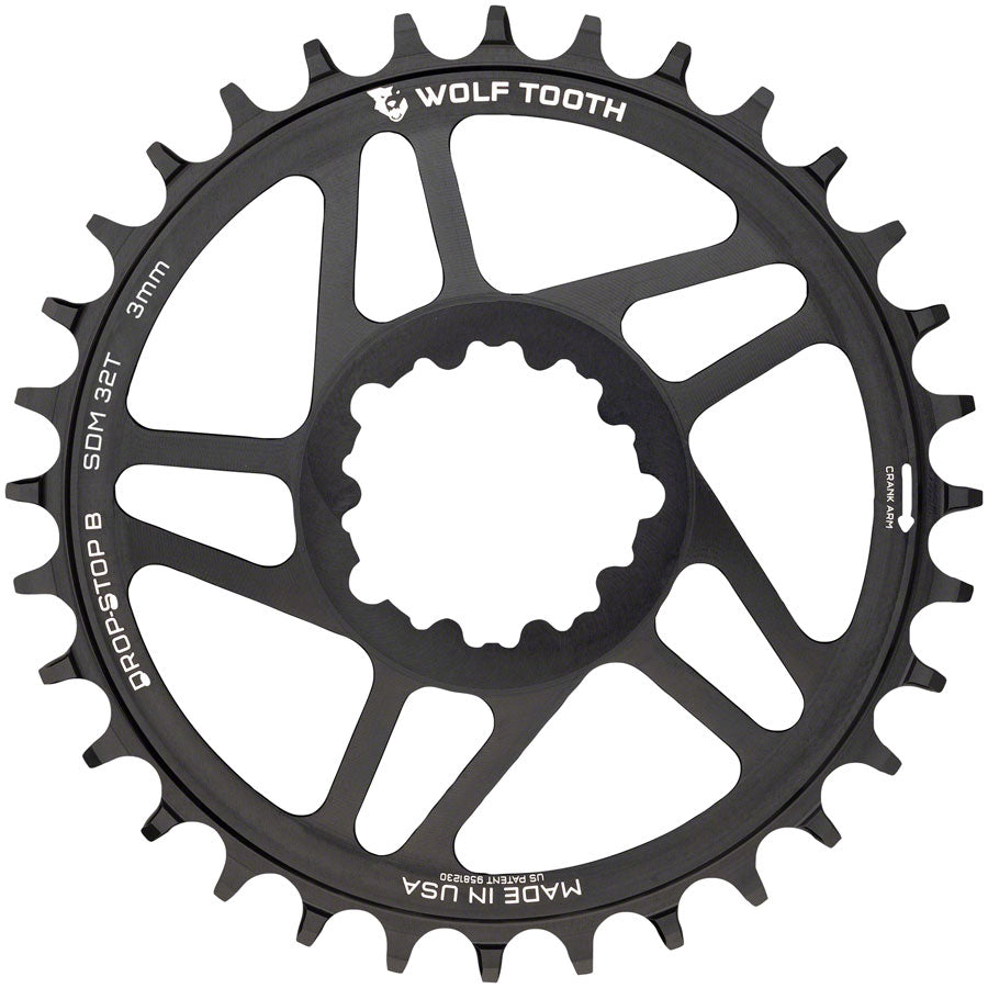 Wolf Tooth Direct Mount Chainring - 32t SRAM Direct Mount Drop-Stop B For SRAM 3-Bolt Boost Cranks 3mm Offset BLK