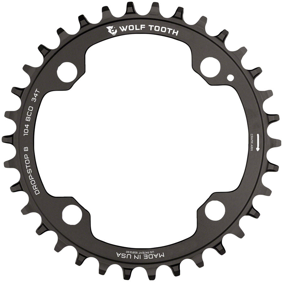 Wolf Tooth 104 BCD Chainring - 34t 104 BCD 4-Bolt Drop-Stop B Black