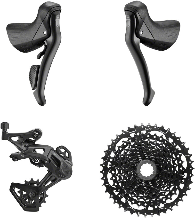 microSHIFT Sword BLK 1x9-Speed Groupset - Includes Brake/Shifters Rear Derailleur Medium Cage 11-42t Cassette