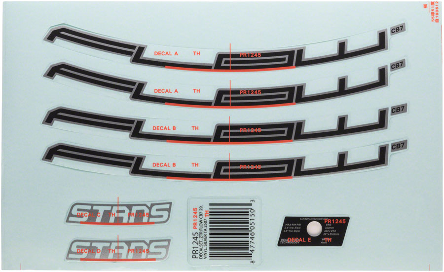 Stan's Flow CB7 Rim Decal - 29" Silver Set