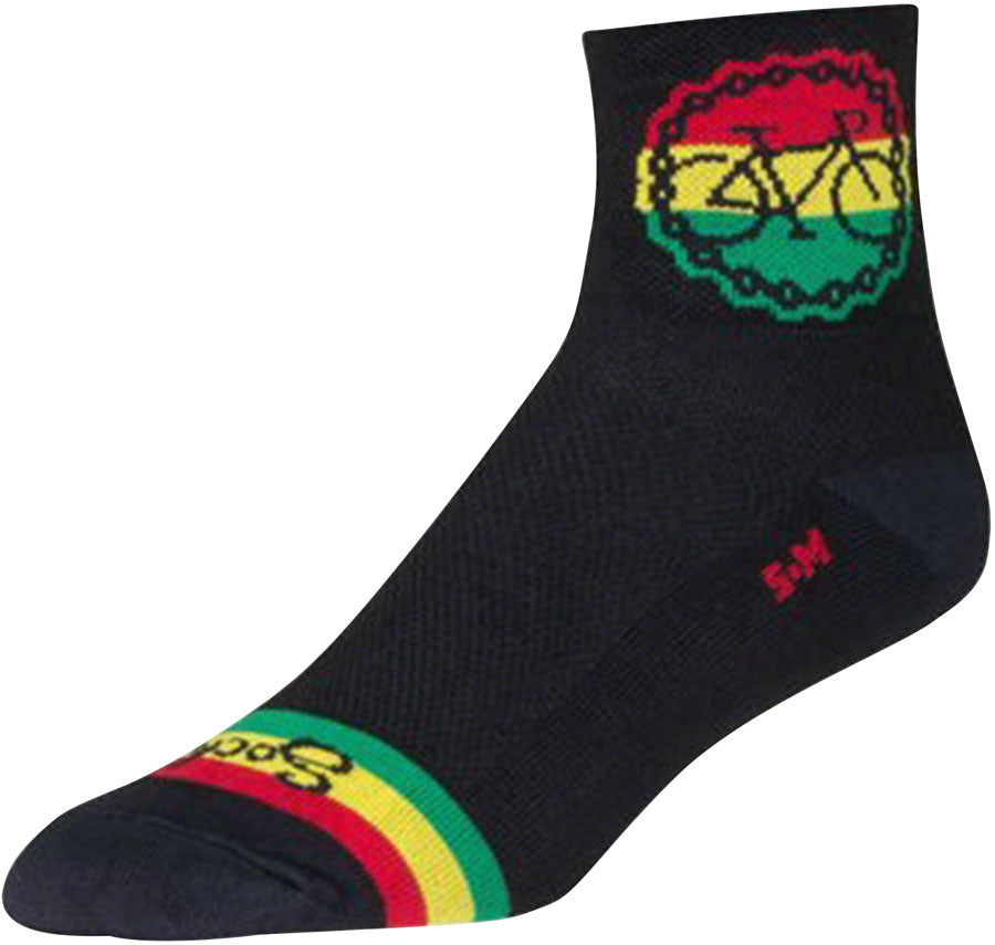 SockGuy Classic Rasta Ride Socks - 3" Black/Rasta Small/Medium