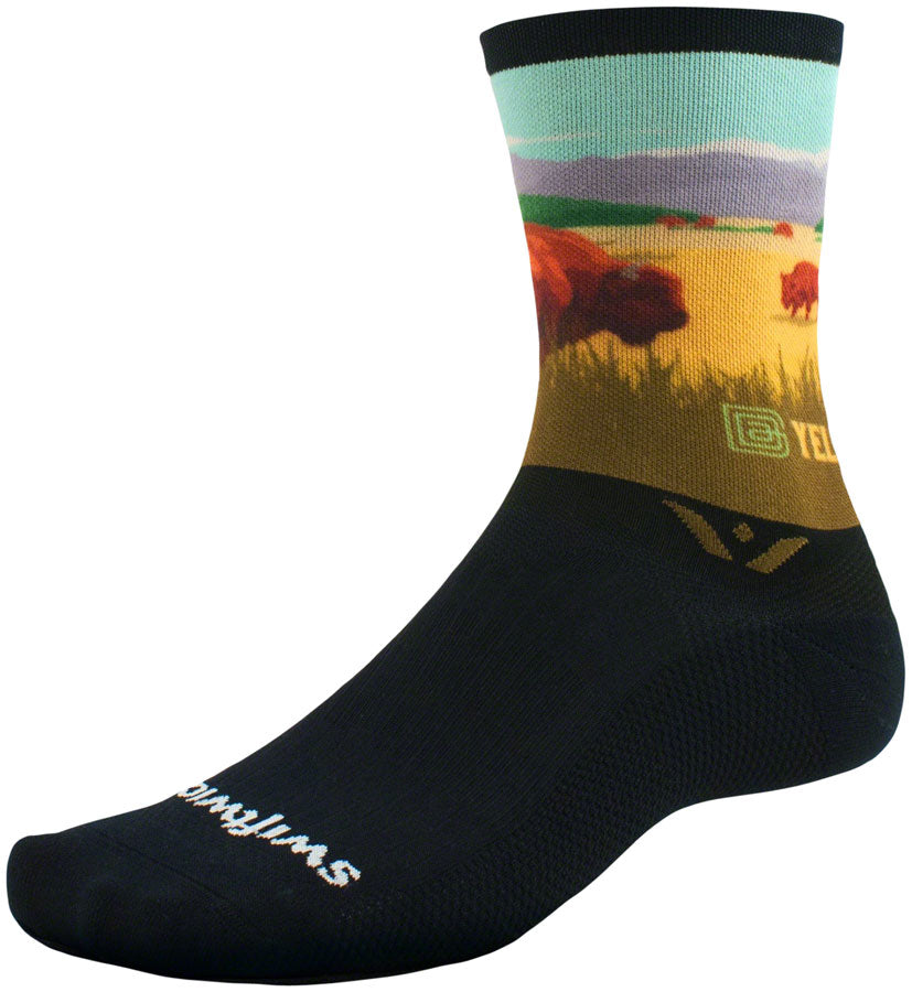 Swiftwick Vision Impression National Park Crew Socks - 6" YLWstAnkle Bison Small