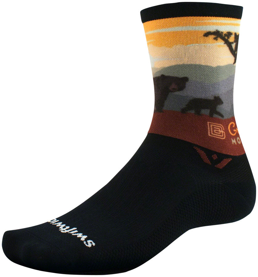 Swiftwick Vision Impression National Park Crew Socks - 6" Great Smoky Mountain Bears Small