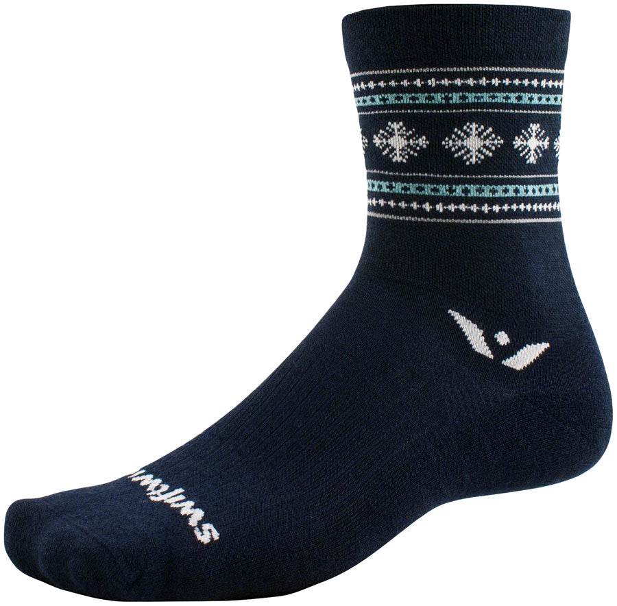 Swiftwick Vision Five Winter Collection Socks - 5" Winter Navy Snowflake Small