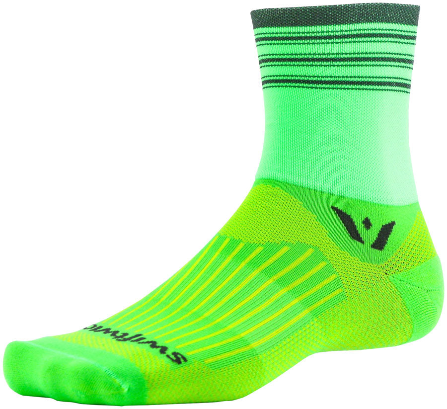 Swiftwick Aspire Four Stripe Socks - 4" Green/Gray Small
