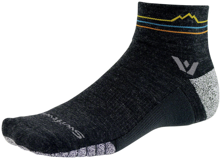 Swiftwick Flite XT Trail Quarter Crew Socks - 4" Coal Sunset Mountain Medium