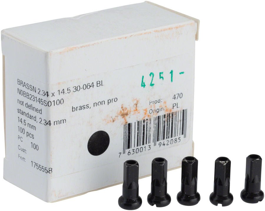 DT Swiss Standard Brass Nipples: 2.34 x 14.5mm Black Box of 100