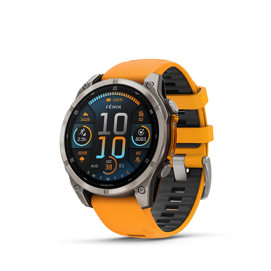 Garmin fenix 8 AMOLED Sapphire 47mm Watch Watch Color: Titanium Wristband: Orange/ Graphite - Silicone