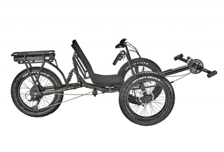 Sun seeker E-Fat Tad Electric Assist Tadpole Unisex 37-50.5` X-Seam Semi-Gloss Dark Green 20` Black 78-83.5` (198-212cm) 24 Speed Disc Brake