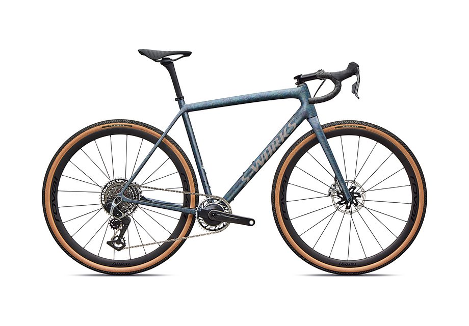 2026 Specialized Crux S-Works Bike Satin Gray Blue Fjord Metallic Desert Metallic 61