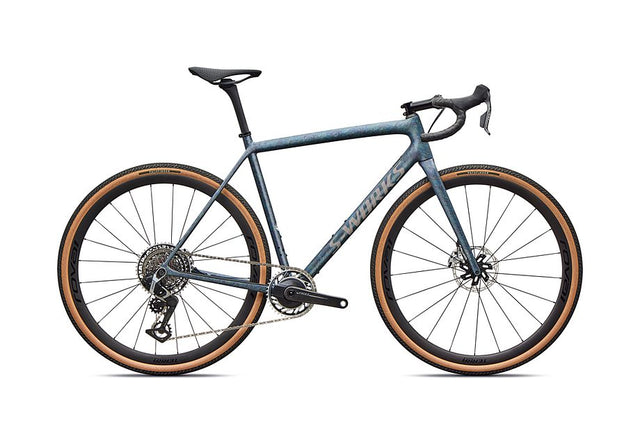 2026 Specialized Crux S-Works Bike Satin Gray Blue Fjord Metallic Desert Metallic 58
