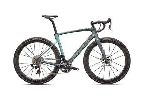 2026 Specialized Roubaix S-Works Axs Bike Satin Carbon/Fjord Metallic Dust Dry Impasto + Fade/Gloss Premium Fjord Metallic 44