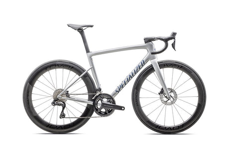 2025 Specialized Tarmac Sl8 Pro Udi2 Bike Gloss Liquid Silver / Satin Blue Pearl Over Black Liquid Metal 44