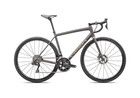2025 Specialized Aethos S-Works Di2 Bike Satin Doppio / Gunmetal Dry Brushed / Gold Pearl 56