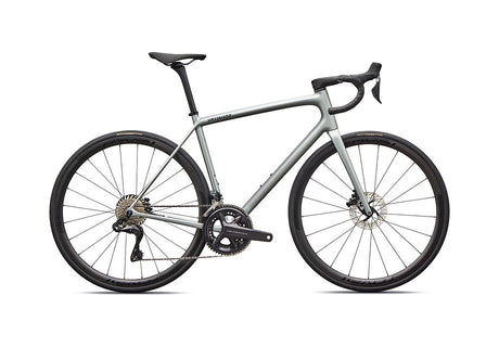 2026 Specialized Aethos Pro Di2 Bike Gloss Shadow Silver / Emerald Metallic 52