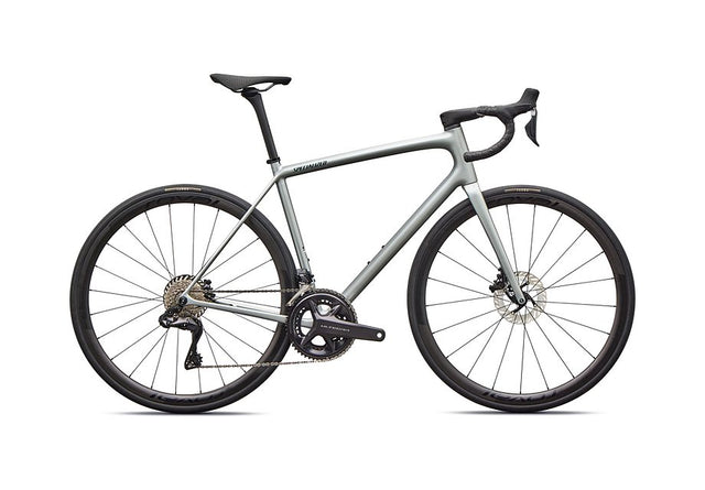 2026 Specialized Aethos Pro Di2 Bike Gloss Shadow Silver / Emerald Metallic 58