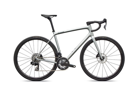 2026 Specialized Aethos Pro Axs Bike Gloss Shadow Silver / Emerald Metallic 58