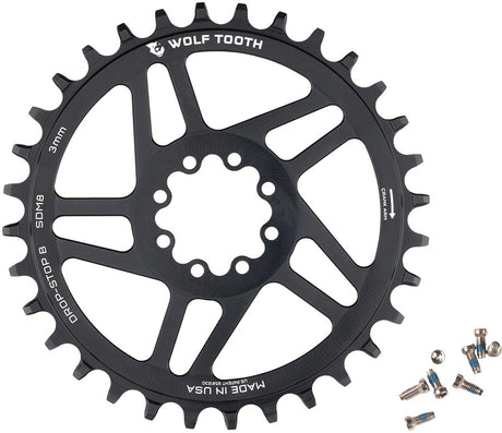 Wolf Tooth Direct Mount Chainring - 34t SRAM Direct Mount Drop-Stop B For SRAM 8-Bolt Cranksets 3mm Offset BLK
