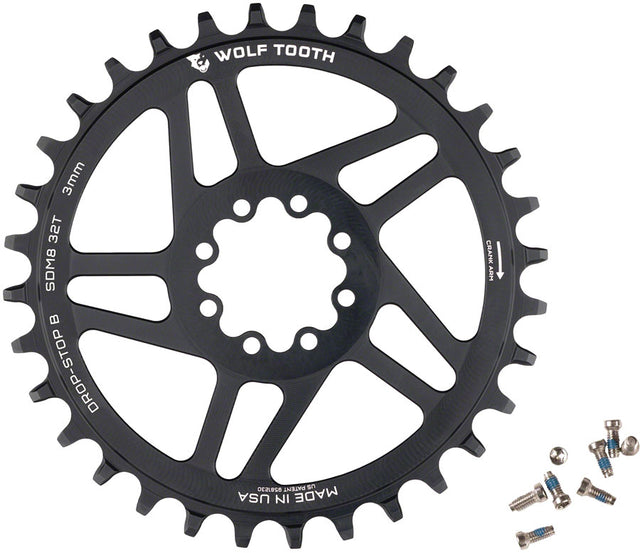 Wolf Tooth Direct Mount Chainring - 32t SRAM Direct Mount Drop-Stop B For SRAM 8-Bolt Cranksets 3mm Offset BLK