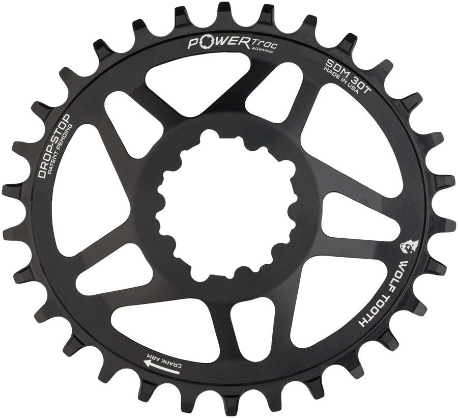 Wolf Tooth Elliptical Direct Mount Chainring - 30t SRAM 3-Bolt Direct Mount Drop-Stop A For SRAM Cranksets 6mm Offset BLK