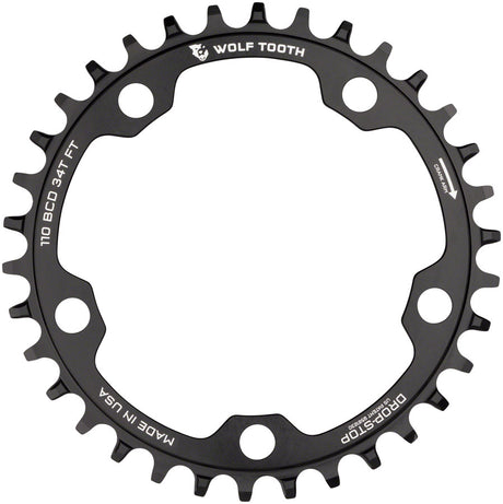 Wolf Tooth 110 BCD Cyclocross Road Chainring - 34t 110 BCD 5-Bolt Drop-Stop B 10/11/12-Speed Eagle Flattop Compatible BLK