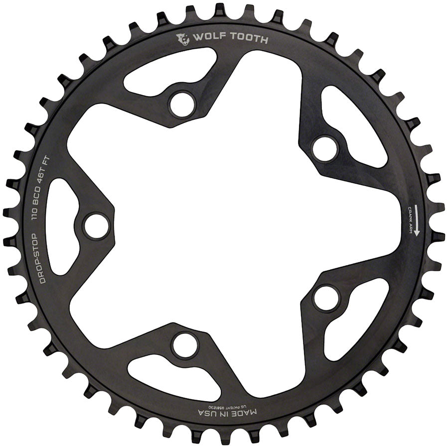 Wolf Tooth 110 BCD Cyclocross Road Chainring - 36t 110 BCD 5-Bolt Drop-Stop B 10/11/12-Speed Eagle Flattop Compatible BLK