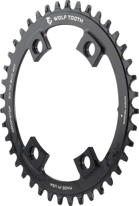 Wolf Tooth Shimano 110 Asymmetric BCD Chainring - 38t 110 Asymmetric BCD 4-Bolt Drop-Stop A For Shimano Cranks BLK