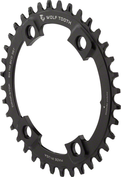 Wolf Tooth Shimano 110 Asymmetric BCD Chainring - 36t 110 Asymmetric BCD 4-Bolt Drop-Stop A For Shimano Cranks BLK