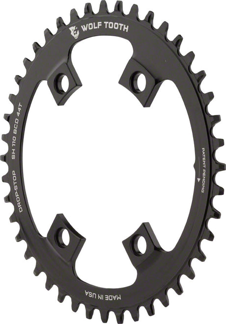 Wolf Tooth Shimano 110 Asymmetric BCD Chainring - 44t 110 Asymmetric BCD 4-Bolt Drop-Stop A For Shimano Cranks BLK
