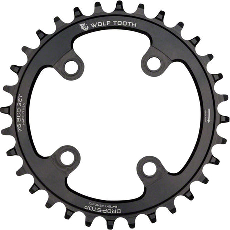 Wolf Tooth 76 BCD Chainring - 30t 76 BCD 4-Bolt Drop-Stop A Compatible SRAM 76 BCD Specialized Stout BLK