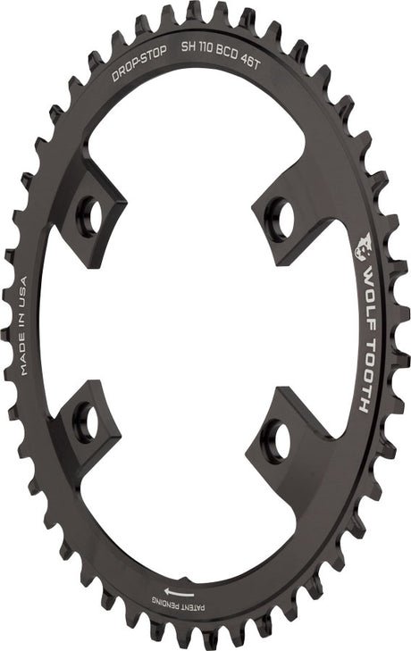 Wolf Tooth Shimano 110 Asymmetric BCD Chainring - 46t 110 Asymmetric BCD 4-Bolt Drop-Stop A For Shimano Cranks BLK