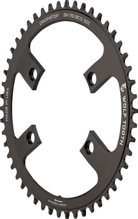 Wolf Tooth Shimano 110 Asymmetric BCD Chainring - 50t 110 Asymmetric BCD 4-Bolt Drop-Stop B For Shimano Cranks BLK