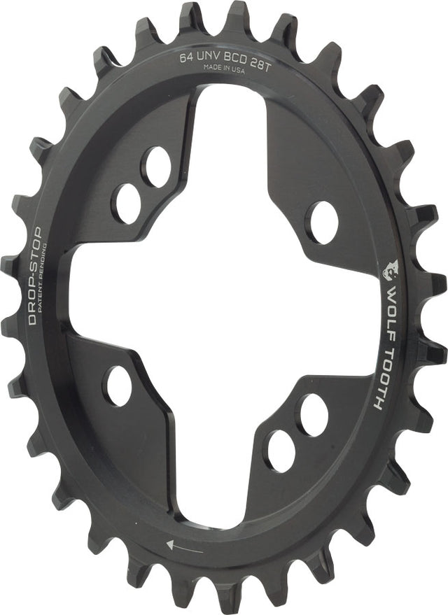 Wolf Tooth 64 BCD Chainring - 28t 64 BCD Universal Mount Drop-Stop A Black