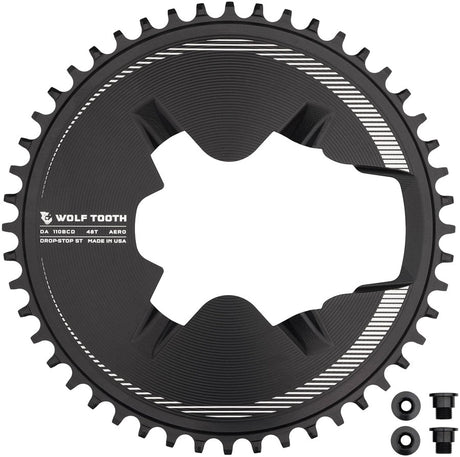 Wolf Tooth Aero Direct Mount 1x Chainring - 48t 4-Bolt Drop-Stop ST Compatible Shimano Dura-Ace R9200/R9200-P Only BLK