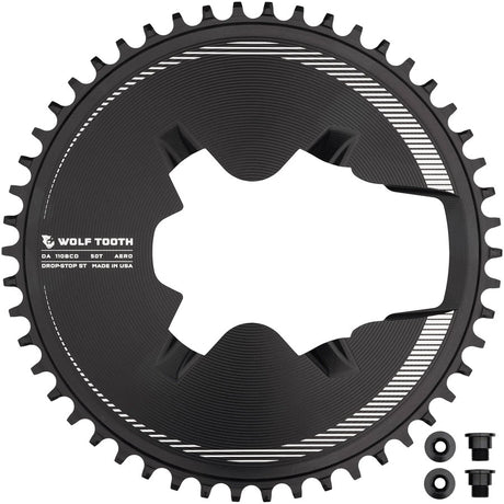 Wolf Tooth Aero Direct Mount 1x Chainring - 50t 4-Bolt Drop-Stop ST Compatible Shimano Dura-Ace R9200/R9200-P Only BLK