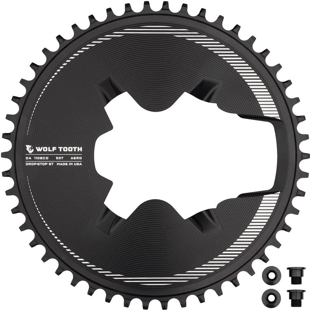 Wolf Tooth Aero Direct Mount 1x Chainring - 50t 4-Bolt Drop-Stop ST Compatible Shimano Dura-Ace R9200/R9200-P Only BLK