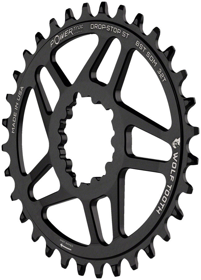 Wolf Tooth Direct Mount Chainring - 32t SRAM 3-Bolt Direct Mount Drop-Stop ST Requires 12-Speed HG+ Chain BLK