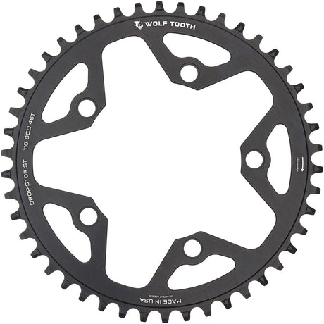 Wolf Tooth 110 BCD Gravel CX Road Chainring - 46t 110 BCD 5-Bolt Drop-Stop ST For Shimano HG+ KMC 12-Speed Chains BLK