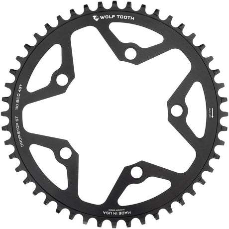 Wolf Tooth 110 BCD Gravel CX Road Chainring - 48t 110 BCD 5-Bolt Drop-Stop ST For Shimano HG+ KMC 12-Speed Chains BLK