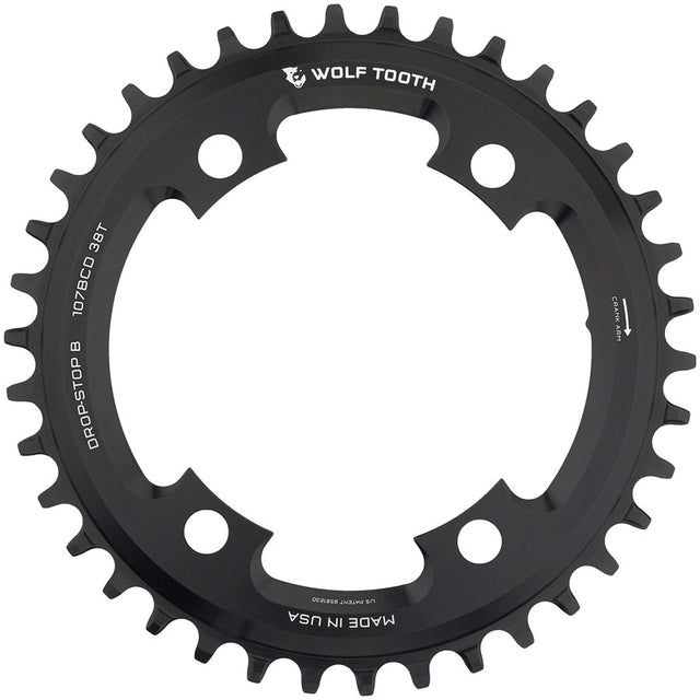 Wolf Tooth 107 BCD Chainring - 38t Compatible SRAM 107 BCD Drop-Stop B 4-Bolt BLK