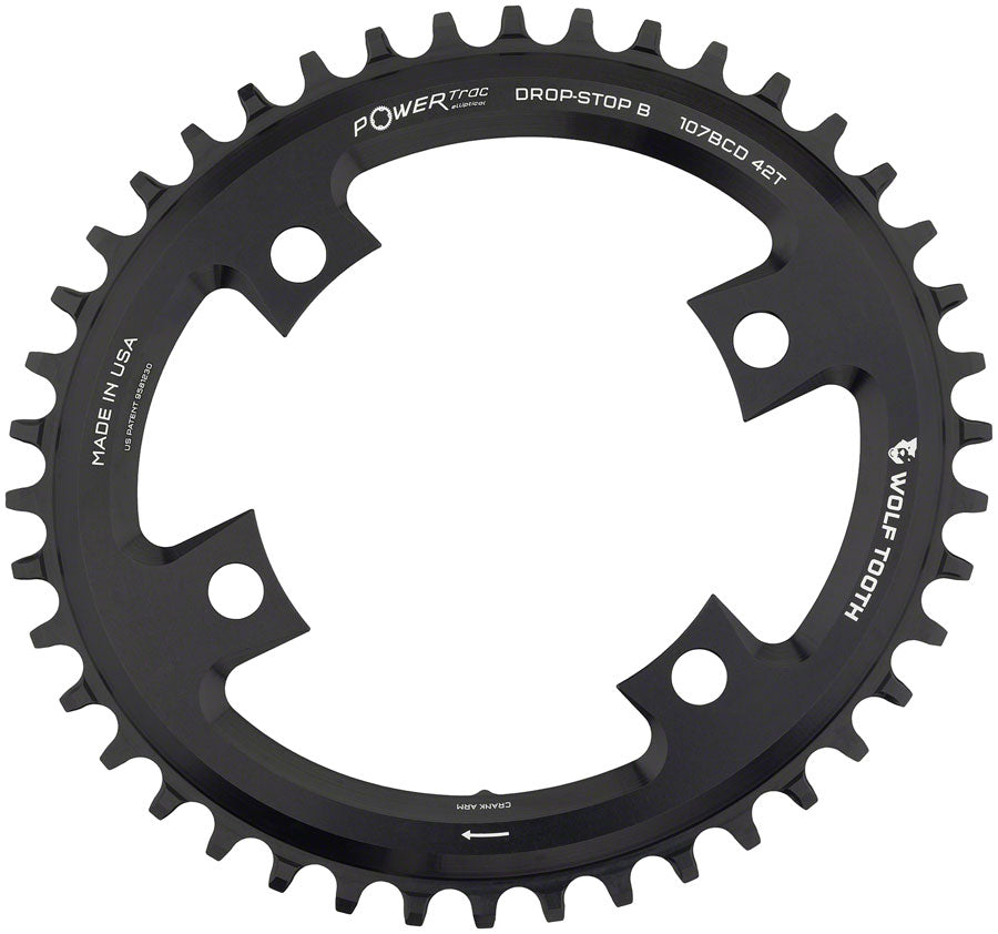 Wolf Tooth Elliptical 107 BCD Chainring - 42t Compatible SRAM 107 BCD Drop-Stop B 4-Bolt BLK