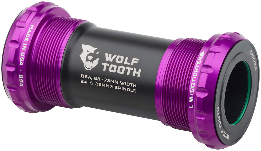 Wolf Tooth Bottom Bracket - English BSA 68/73mm For 24mm Spindle Ultraviolet Purple