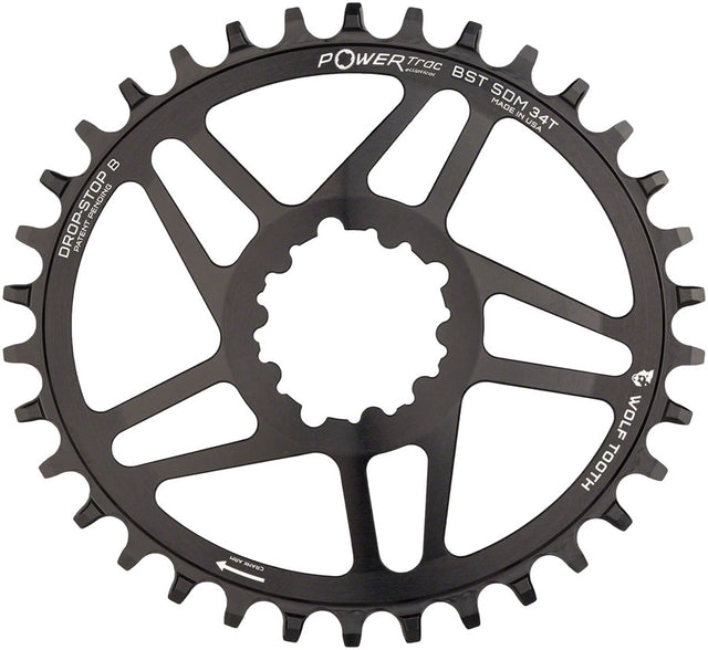 Wolf Tooth Elliptical Direct Mount Chainring - 34t SRAM Direct Mount Drop-Stop B For SRAM 3-Bolt Boost Cranksets 3mm Offset BLK