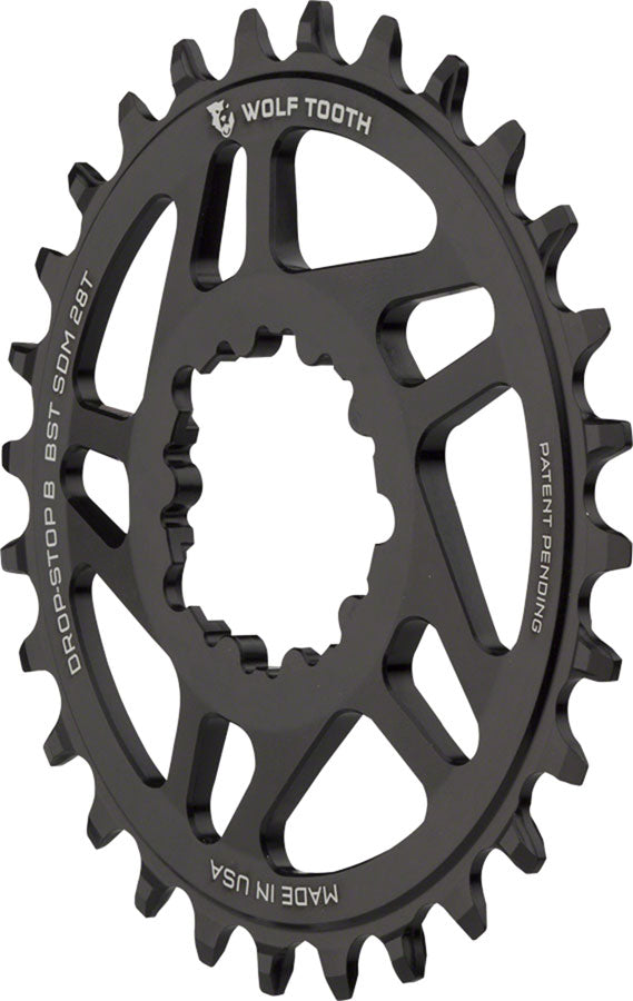 Wolf Tooth Direct Mount Chainring - 28t SRAM Direct Mount Drop-Stop B For SRAM 3-Bolt Boost Cranks 3mm Offset BLK